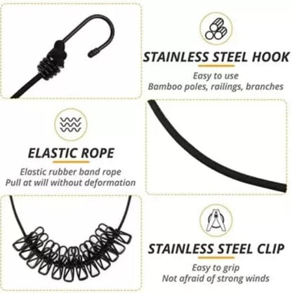 Portable Travel Clothesline with 12 Clips | Elastic Outdoor Drying Rope