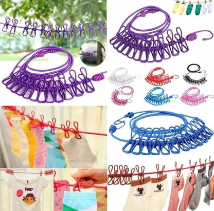 Portable Travel Clothesline with 12 Clips | Elastic Outdoor Drying Rope