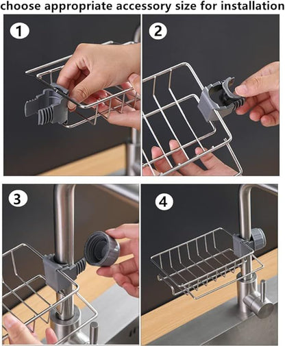 Faucet Sponge Holder & Sink Caddy - Rust-Proof Kitchen Storage Rack